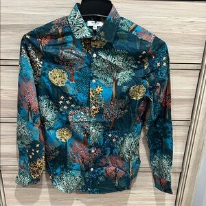 Murano Men's Vibrant Forest Print Shirt